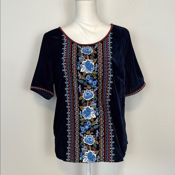 Soft Surroundings Blue Lilian Velvet Top. Embroidered. Size Medium. - Picture 2 of 12